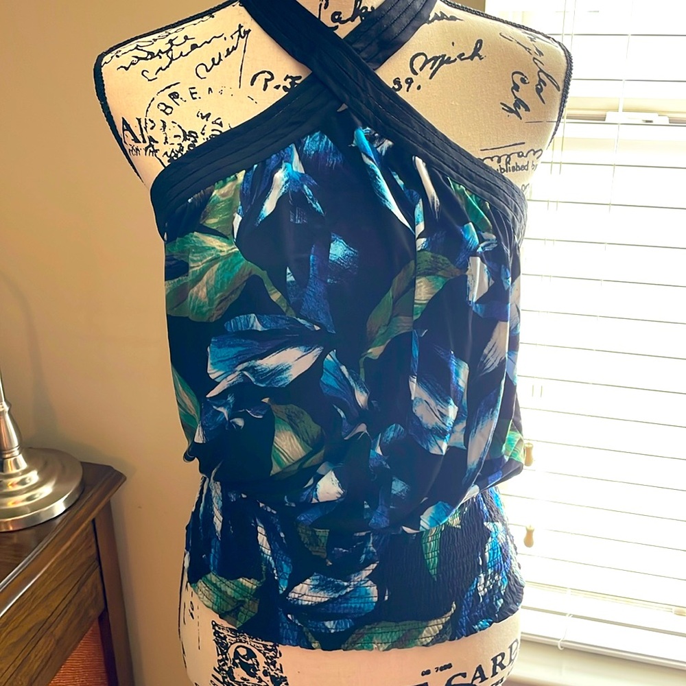 White House Black market blouse- sold out from WHBM - cobalt, black, white